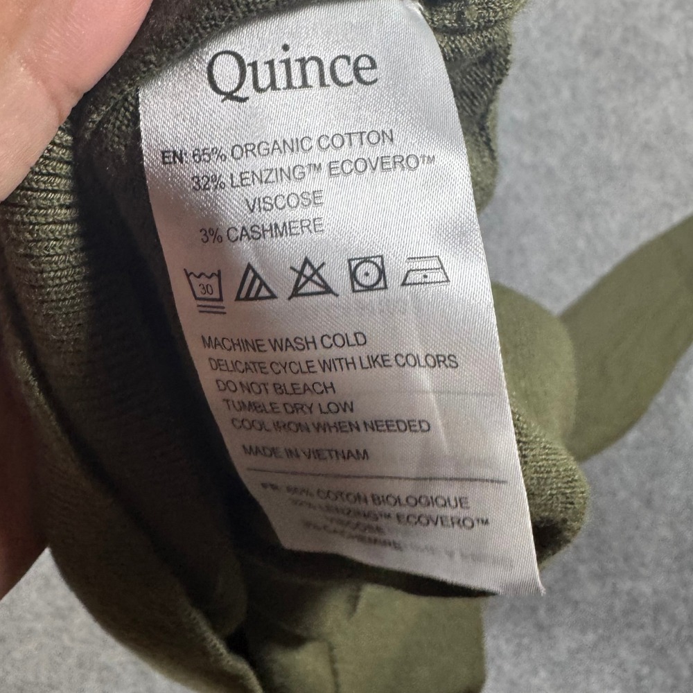 Quince Sweater Womens Medium Olive Green Cotton Cashmere Blend Crewneck Ribbed - Picture 5 of 8